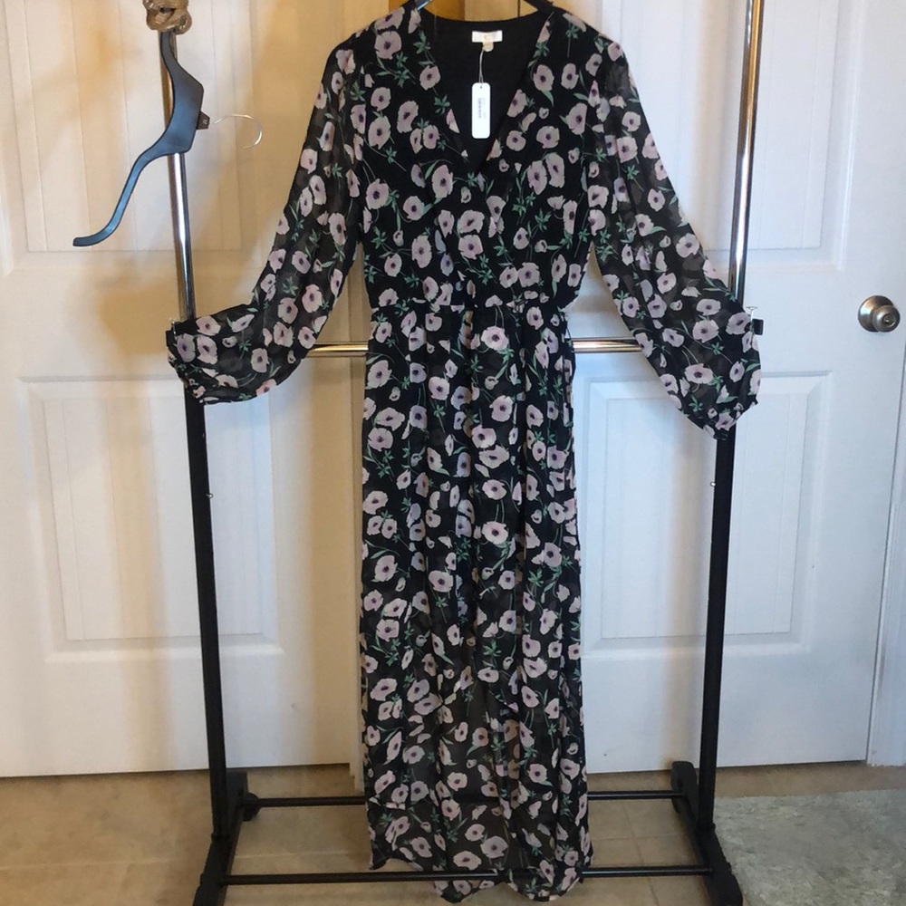 Charming Charlie hi-low floral black & pink dress